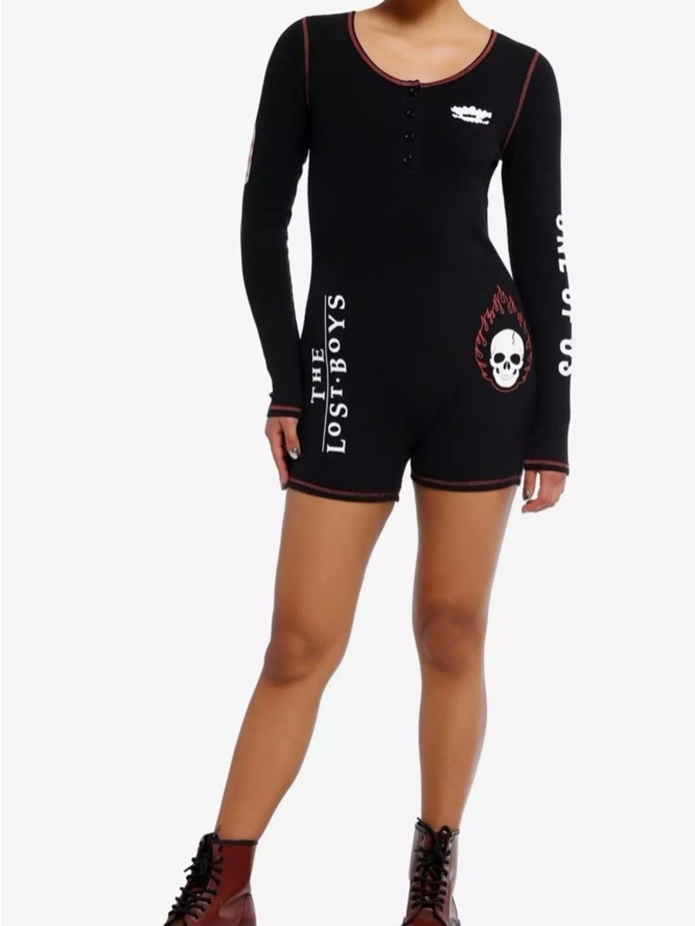 Hot Topic Black 'The Lost Boys' Skull Graphic Long-Sleeve Romper